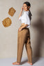 Beige Linen High Waisted  Carrot Pant