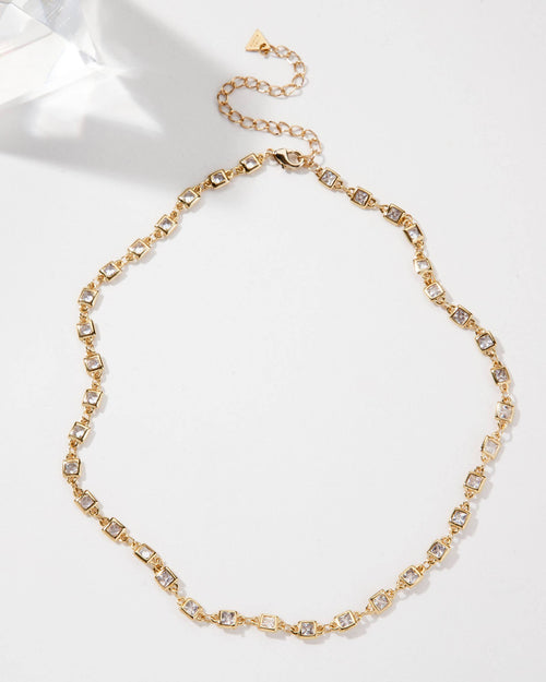 Grid Spectrum CZ Collar Chain Layering Necklace