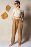 Beige Linen High Waisted  Carrot Pant