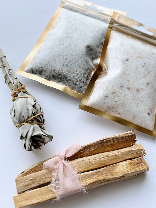 Bath Time- self care kit- 2 Bath Soaks, 1 Smudge Stick & 3 Palo Santo Sticks