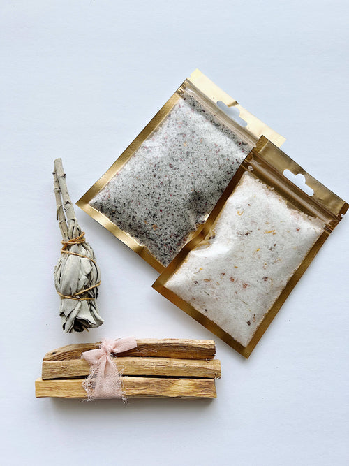 Bath Time- self care kit- 2 Bath Soaks, 1 Smudge Stick & 3 Palo Santo Sticks