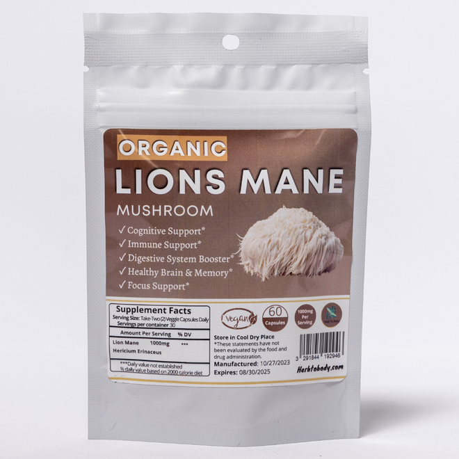 Organic Lions Mane Mushroom - 60 Capsules