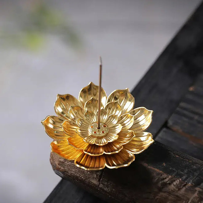 Lotus Shaped Golden Incense Burner Incense Holder Home Decor